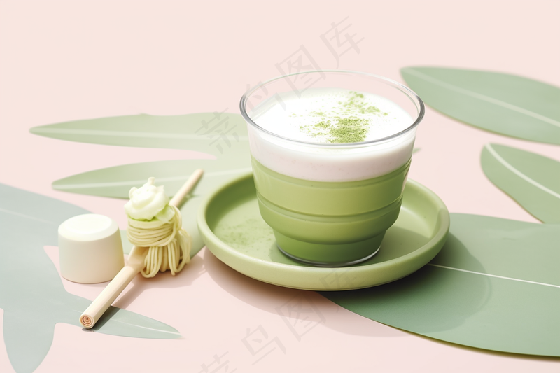 抹茶慕斯奶茶甜点下午茶饮料摄影图