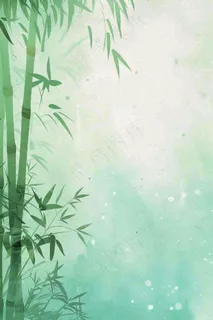 水彩竹林水墨竹子清明端午夏天插画背景