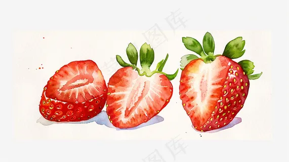 草莓水果水彩插画白色背景 草莓水果水彩插画白色背景