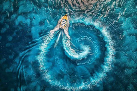 海洋中的船海浪摄影图