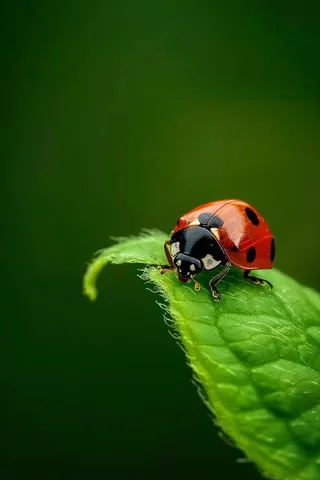 瓢虫春天绿叶上的七星瓢虫昆虫摄影图