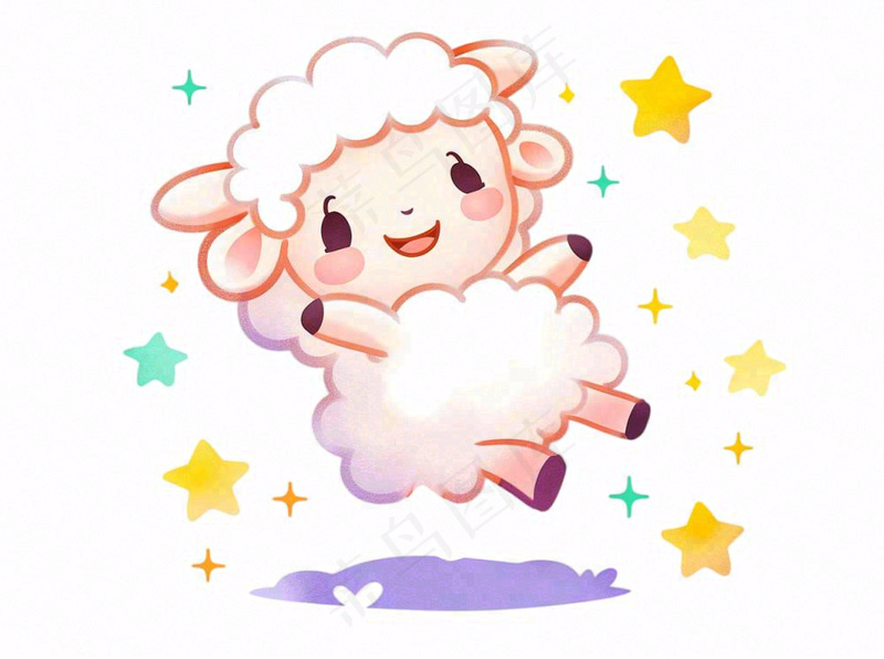 小绵羊夜晚数星星动物卡通插画免抠(1264x944)
