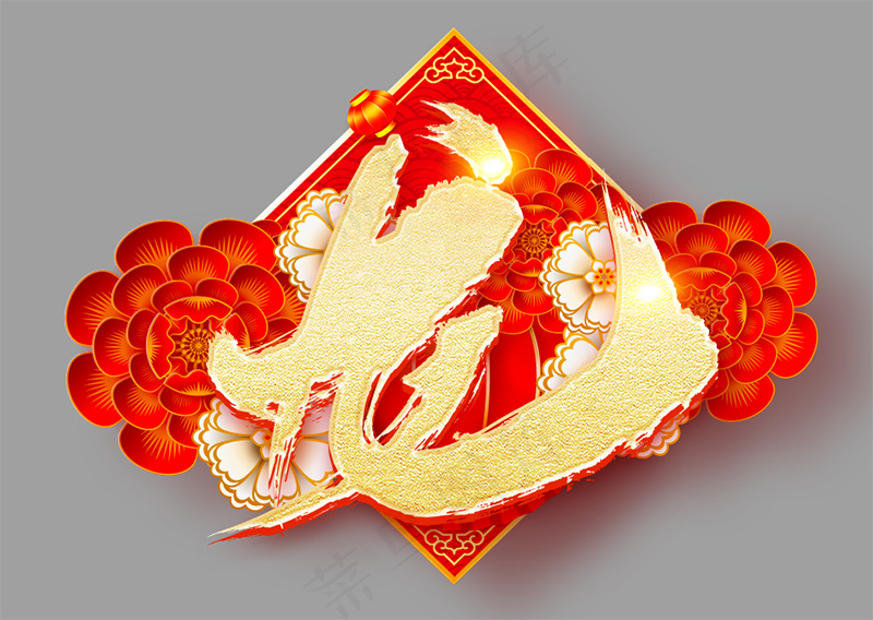 2024年龙年金色红色元素花灯笼金箔免扣素材psd模版下载