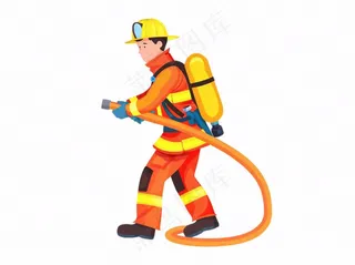 消防员灭火卡通插画免抠