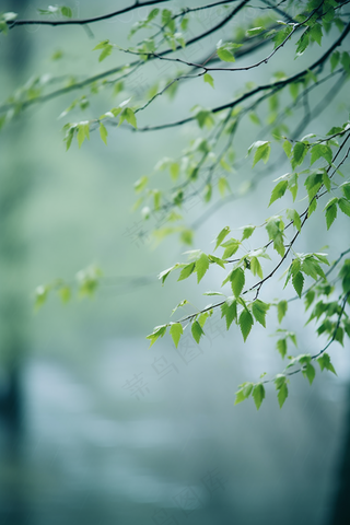 春日抽新芽树枝绿意盎然摄影图