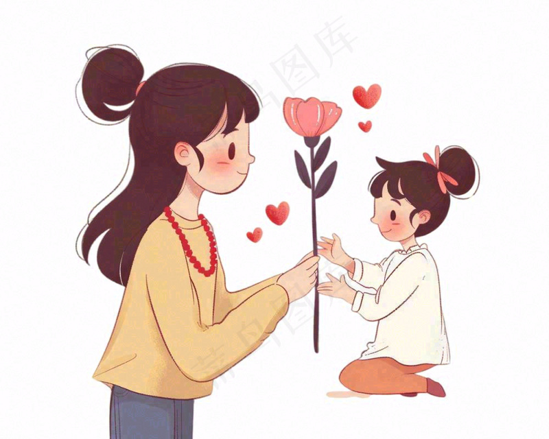 母亲节送花母女妈妈亲情人物卡通插画免抠(1200x960)