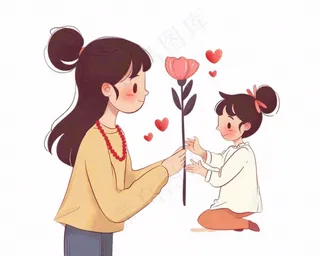 母亲节送花母女妈妈亲情人物卡通插画免抠