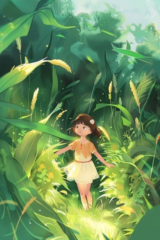 森林草丛的小精灵闪闪发光卡通插画背景