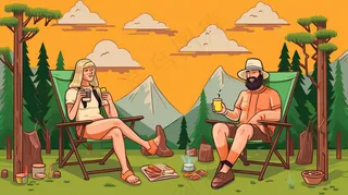 户外露营野外探险活动卡通插画背景