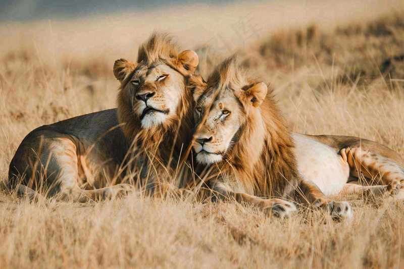 狮子雄狮动物非洲大草原保护动物摄影图