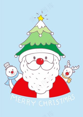 圣诞老人 小雪人小麋鹿 圣诞树