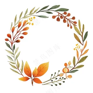 枫叶落叶树叶简约秋天圆形边框水彩画插画免抠
