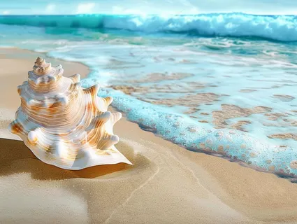 海滩贝壳海浪浪花摄影图