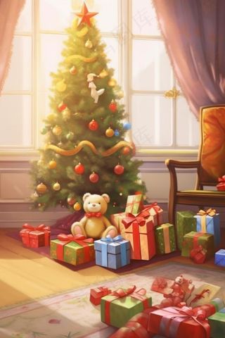室内圣诞树装饰背景