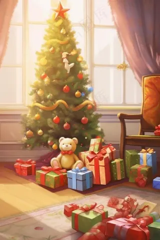 室内圣诞树装饰背景