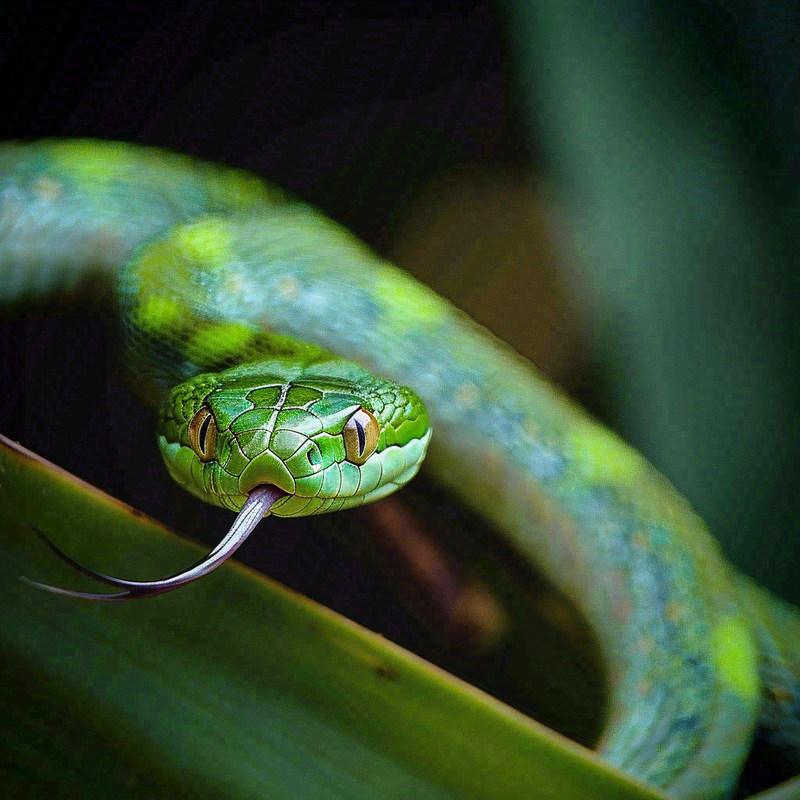 蛇青蛇绿色爬行动物毒蛇摄影图