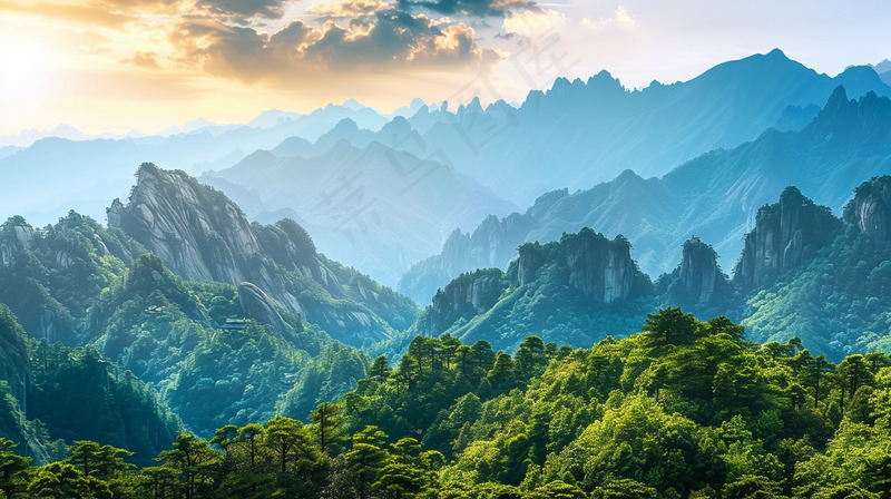 清晨日出朝霞云层山川摄影图(4368x2448)