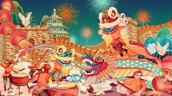 新年舞龙儿童画图片素材 (1)