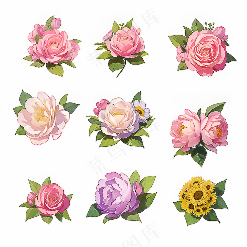 红色黄色粉色玫瑰花免抠素材73