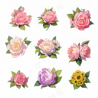 红色黄色粉色玫瑰花免抠素材73