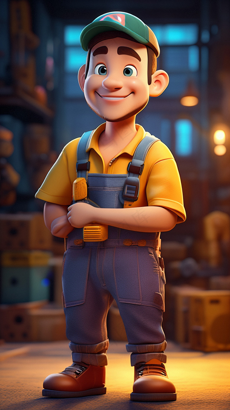 3D卡通人物工人男士3