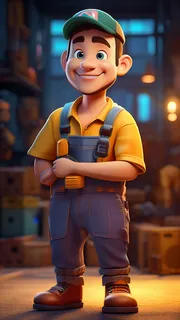 3D卡通人物工人男士3