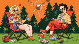 户外露营野外探险活动卡通插画背景