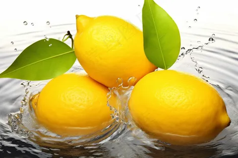 柠檬掉落水中溅起水花摄影图