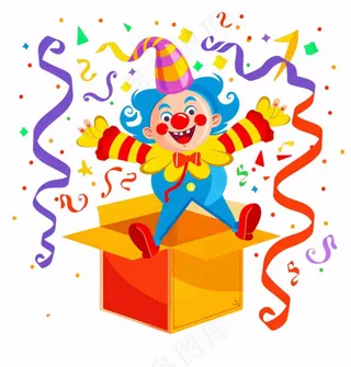 小丑礼盒惊喜愚人节搞怪搞笑幽默游乐园卡通插画免抠