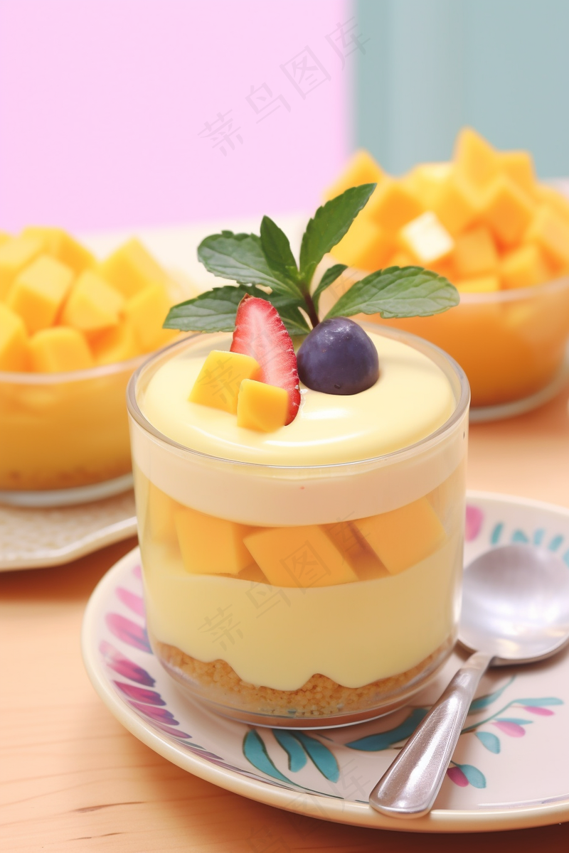 芒果慕斯蛋糕甜点下午茶摄影图