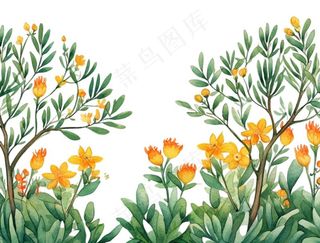 春季春天花草植物水彩鲜花花卉枝叶插画免抠