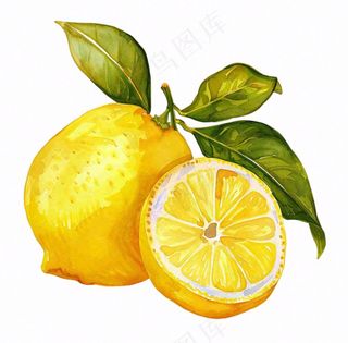 柠檬水果水彩插画免抠