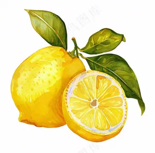 柠檬水果水彩插画免抠