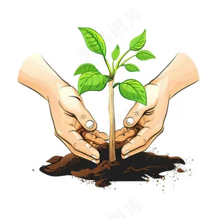 手捧树苗保护环境植树节卡通插画免抠
