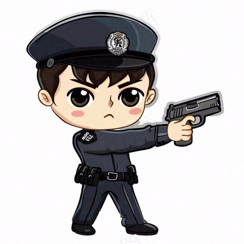 警察拿着枪人物卡通插画免抠(1024x1024)