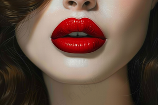 时尚红唇美女性感妆容摄影图