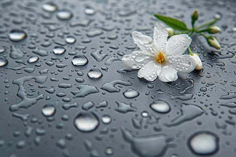 雨天掉落的白色花朵雨水谷雨寒露摄影图(1344x896)