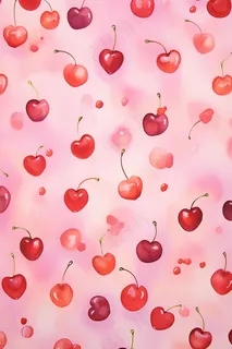 红色樱桃爱心樱桃车厘子可爱粉色插画壁纸