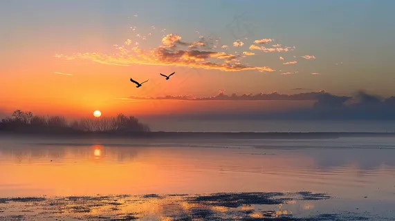 海上日出朝霞云层摄影图