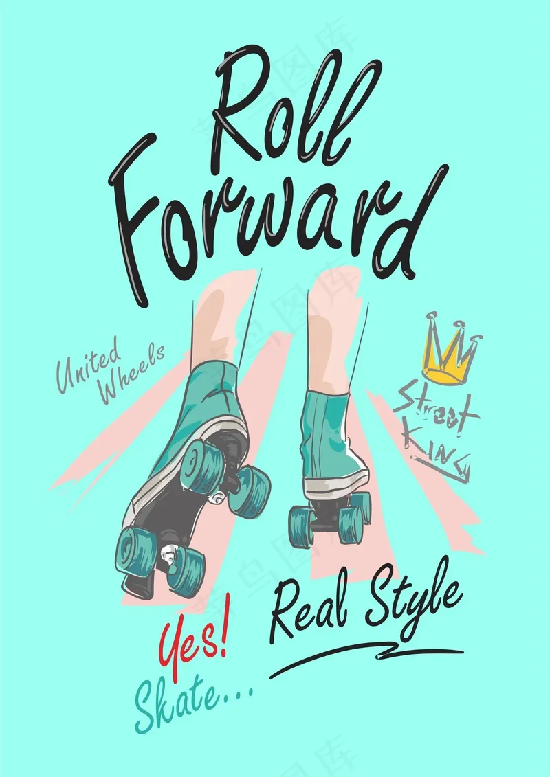 湖绿色旱冰鞋 溜冰鞋cdr矢量模版下载