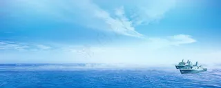 蓝天大海船背景图展板背景