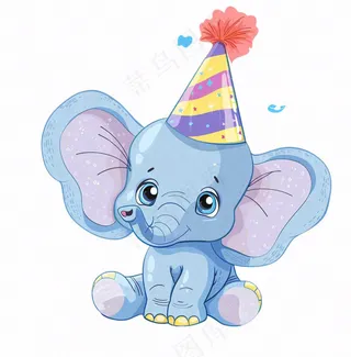 大象动物过生日庆祝卡通插画免抠