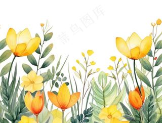 春季春天花草植物水彩鲜花花卉枝叶插画免抠