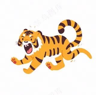 老虎王动物卡通插画免抠