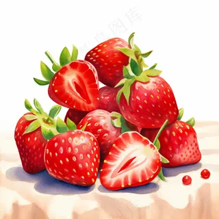 草莓水果水彩插画素材