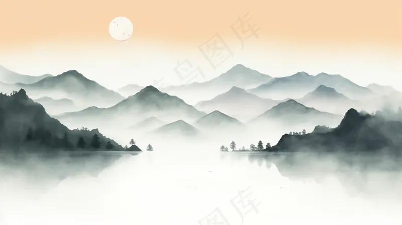 中国山水水墨画插画背景(4368x2448)