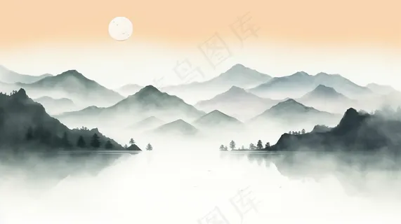 中国山水水墨画插画背景