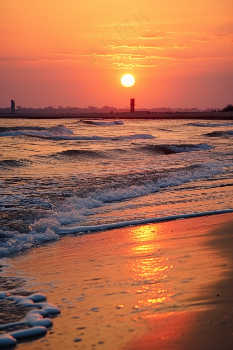 夕阳落日下海洋海面沙滩余晖倒影美景摄影图(2688x4032)