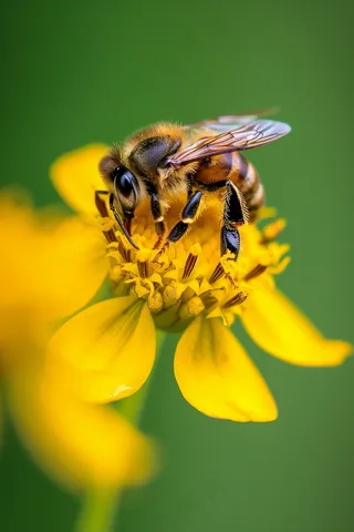 蜜蜂采蜜黄色花朵春天摄影图