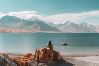 雪山下的湖泊大自然风光摄影图